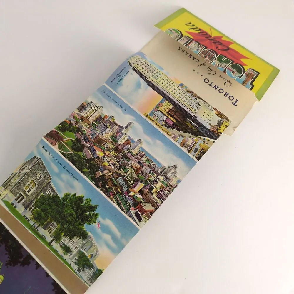 Toronto Ontario Canada 1940s Fold-Out Postcards Buildings Night Community City‎